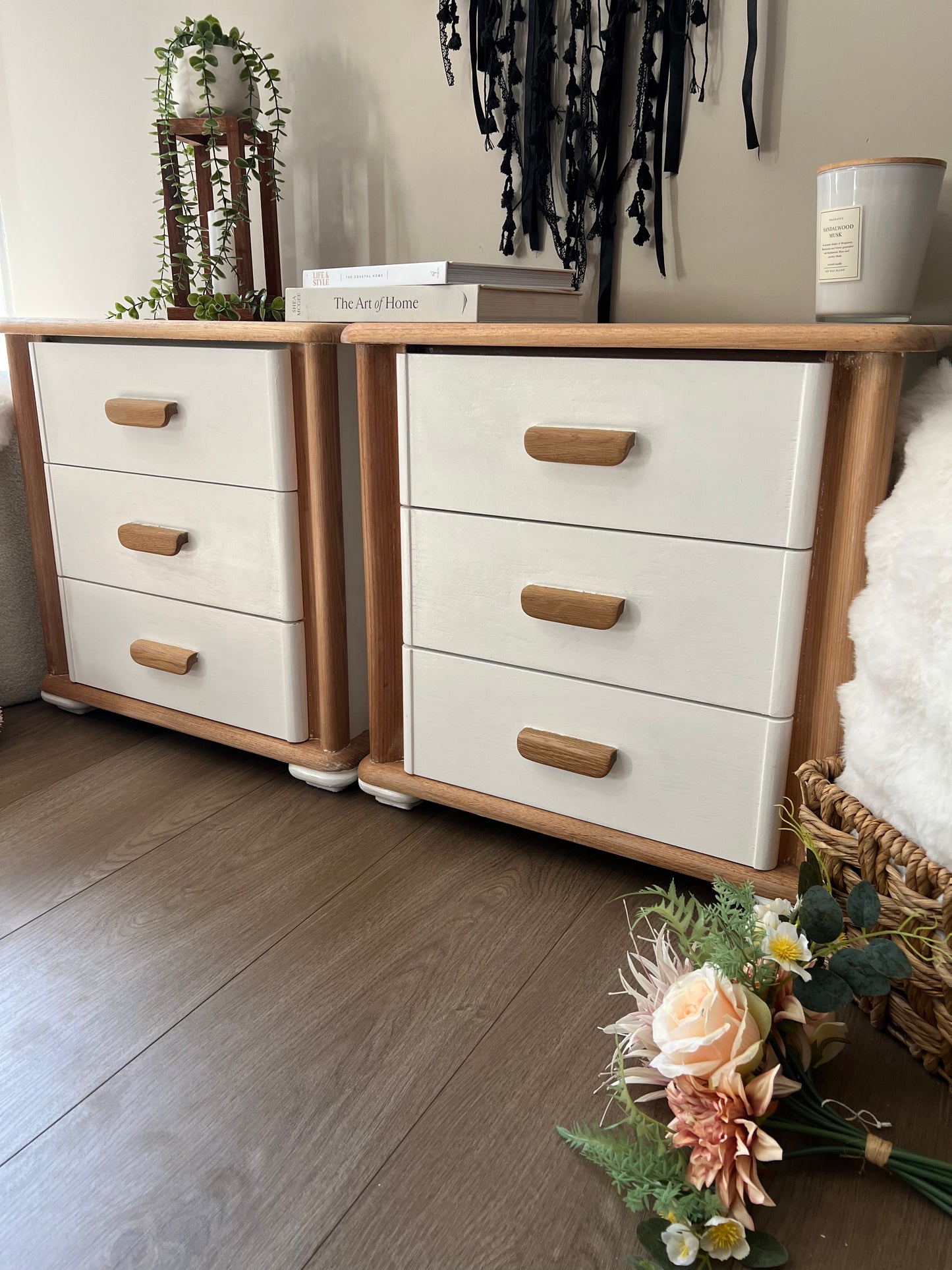 Stylish 3-Drawer Bedside Tables with Wood Top & Sculptural Curved Corners