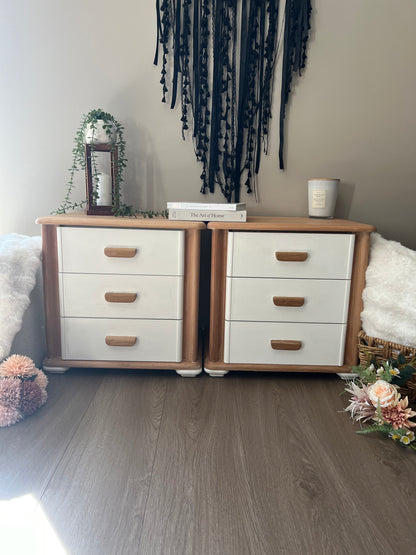 Stylish 3-Drawer Bedside Tables with Wood Top & Sculptural Curved Corners